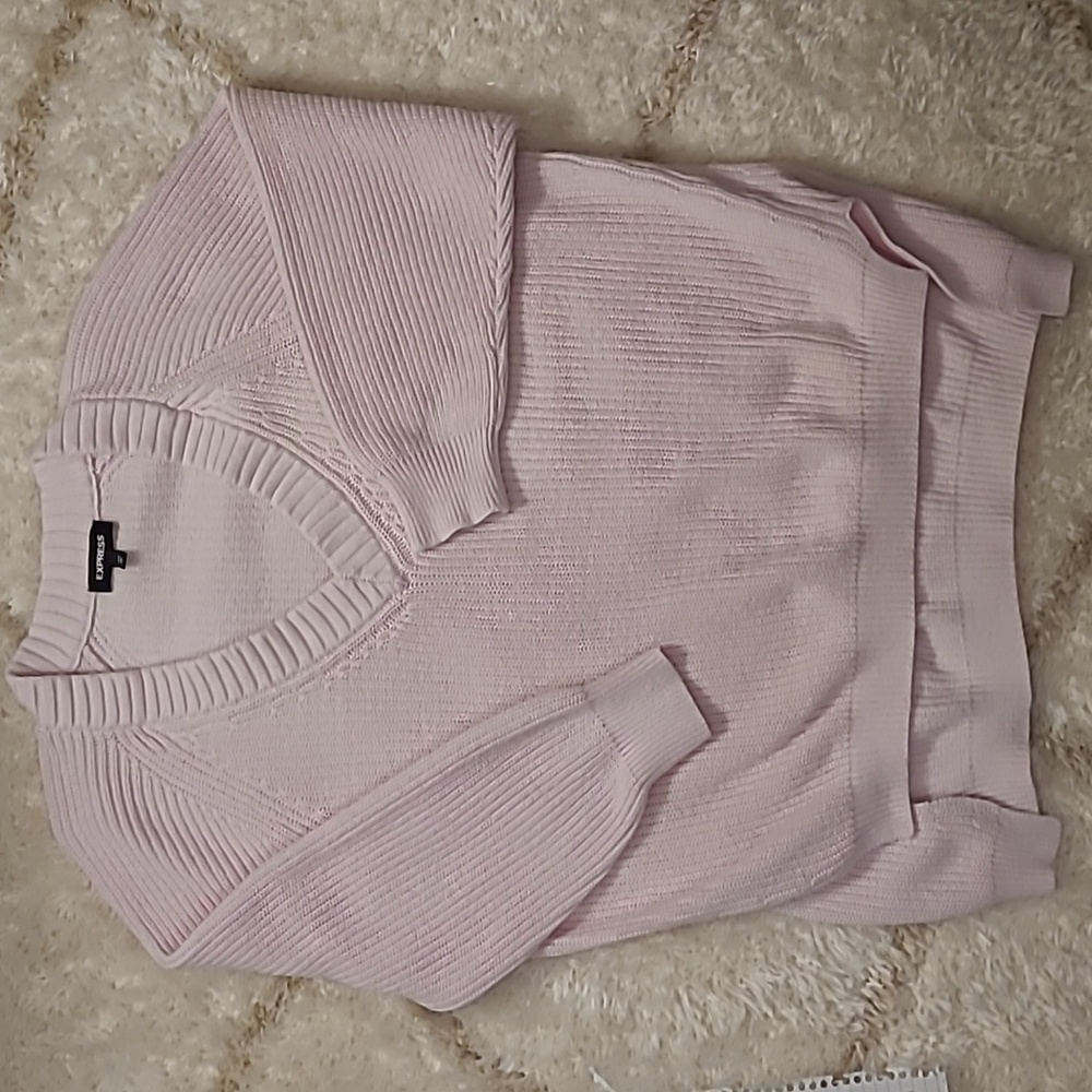 Express Blush Pink V-Neck Knit Sweater | Soft Girl • Balletcore • Minimal Chic